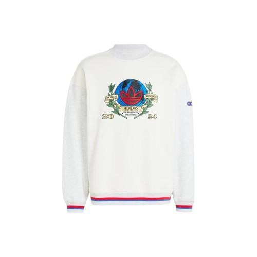 adidas Logo Crewneck Pullover Long Sleeve Retro Sports Sweatshirt Men s White S белый