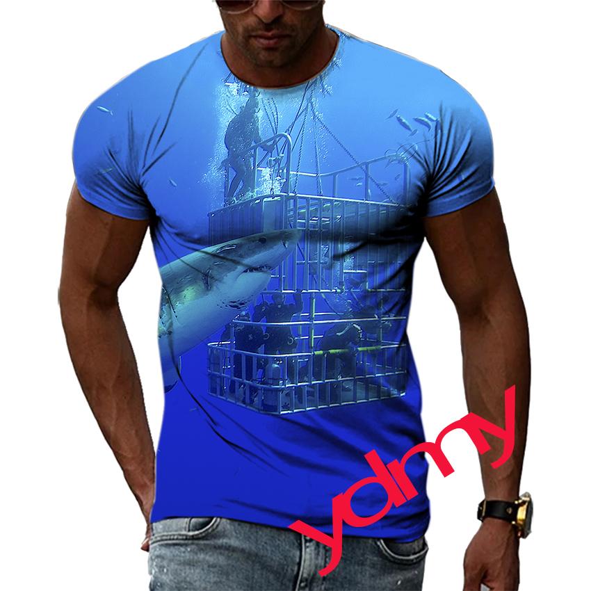 Summer Leisure Sharks And Whales Pattern Men's T-shirt Hip Hop 3D Print Personality  Rod Neck Short Sleeve Tops Fashion Clothes