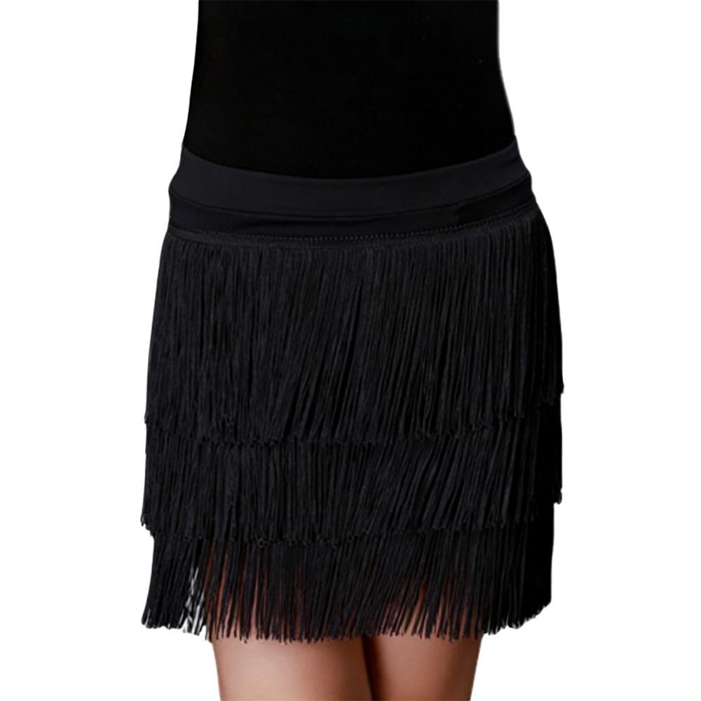 

Tassel Children Dance Skirt Professional Three-Layer Ballroom Dancing Wear Stage Costume Adjustable Performance Costume 130CM чорний