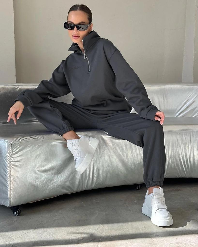 Half Zip Long Sleeve Top High Waist Sports Pants Workout Set