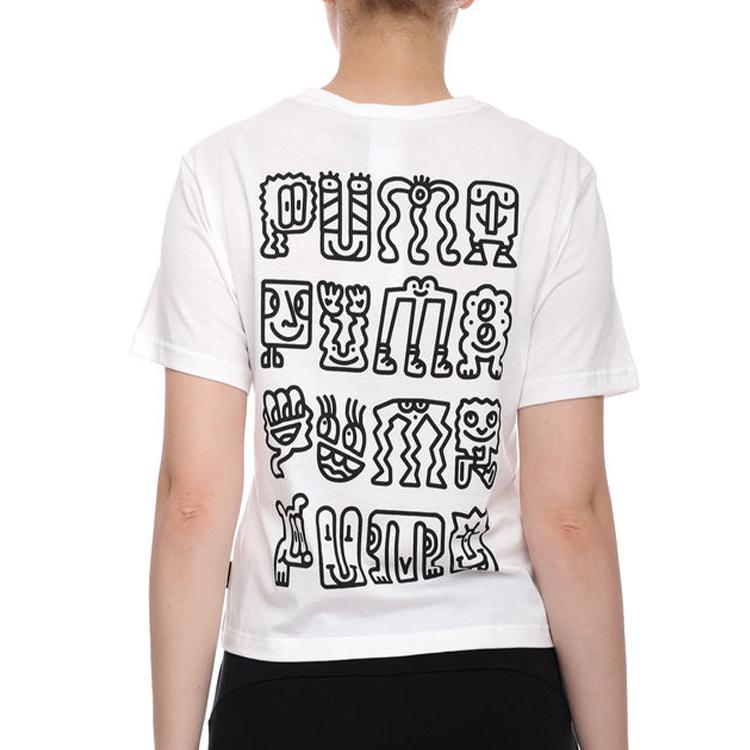 Puma X Mr Doodle Printed Short Sleeve T-Shirt Women Tops White 598654-02