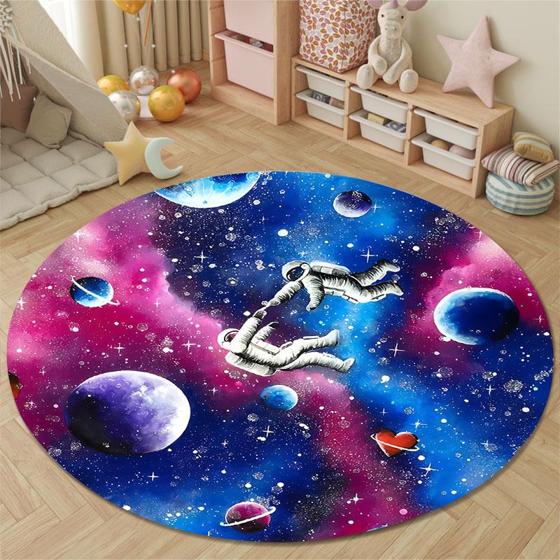 Playful Round Gothic Multicolor Carpet, Non-Slip Floor Mat for Office