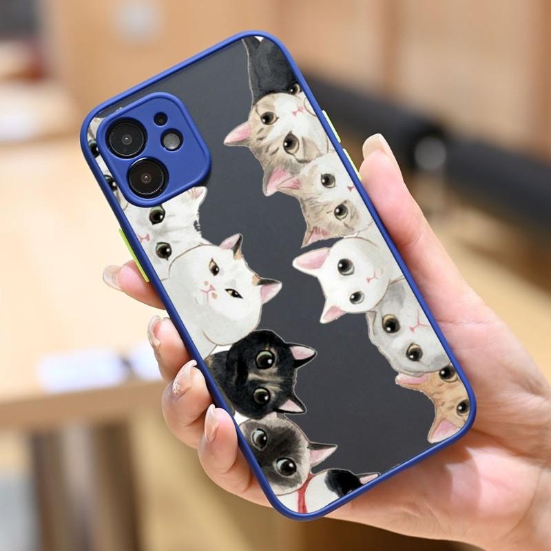 Cute Cat Phone Case For IPhone 14 13 12 11 Mini Pro Max XS X Max XR 8 7 Plus SE 2022 Skin Color Phone Cover