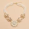 Yousheng Women Necklace Bohemian Elegant Double-layer Sun Flower Pendant Geometric Ladies Faux Pearl Choker Necklace Jewelry Decoration Gift for
