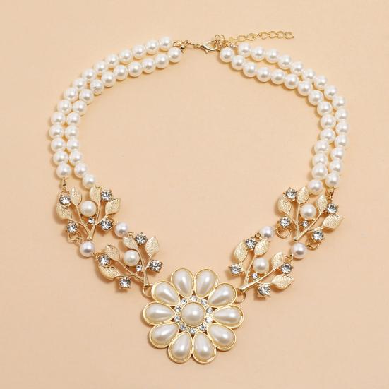 Yousheng Women Necklace Bohemian Elegant Double-layer Sun Flower Pendant Geometric Ladies Faux Pearl Choker Necklace Jewelry Decoration Gift for