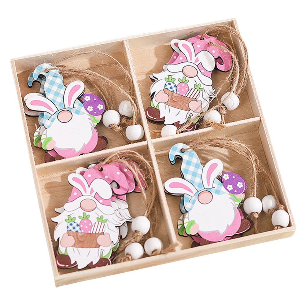 4PCS Easter Wooden Slices Ornament with Twine Elf Wooden Decoration Elf Wooden Hanging Craft for Home Easter Tree Decorations