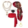 Conjunto Completo de Fantasia de Pirata Lenço de Cabeça Cinto Colar Pulseira para Festa de Halloween Cosplay
