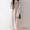 Solid Color Knitted Sweater Dress - Round Neck, Mid-Length, Loose Fit, Slimming, Fashionable for Spring and Autumn