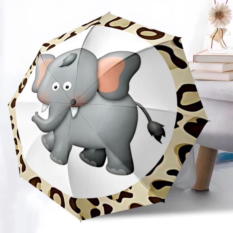 1pc Safari Elephant Print Automatic Opening and Closing Folding Umbrella with 8 Iron Ribs - Portable, Foldable for Travel Yy251124081