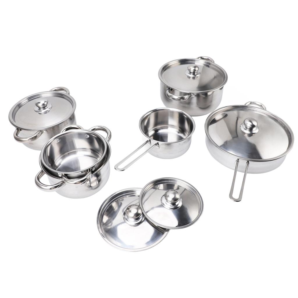 7 Piece Cookware Set Stainless Steel Double Ear Soup Pot Single Handle Milk Pan Frying Pan with