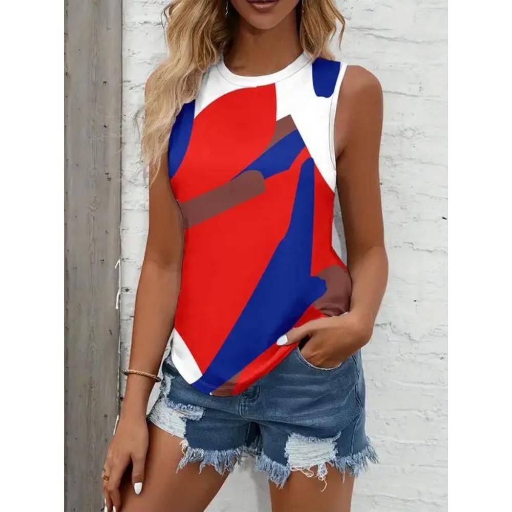 Fashion vest printed 3D printed women's summer casual round neck vest