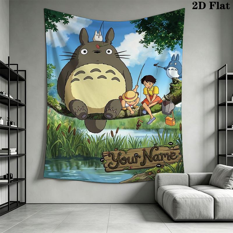 Name Custom Anime-Totoros Wall Tapestry Aesthetic Wall Hanging Printed Fabric Blanket Decorative Tapestries for Bedroom Living Room Home Decor