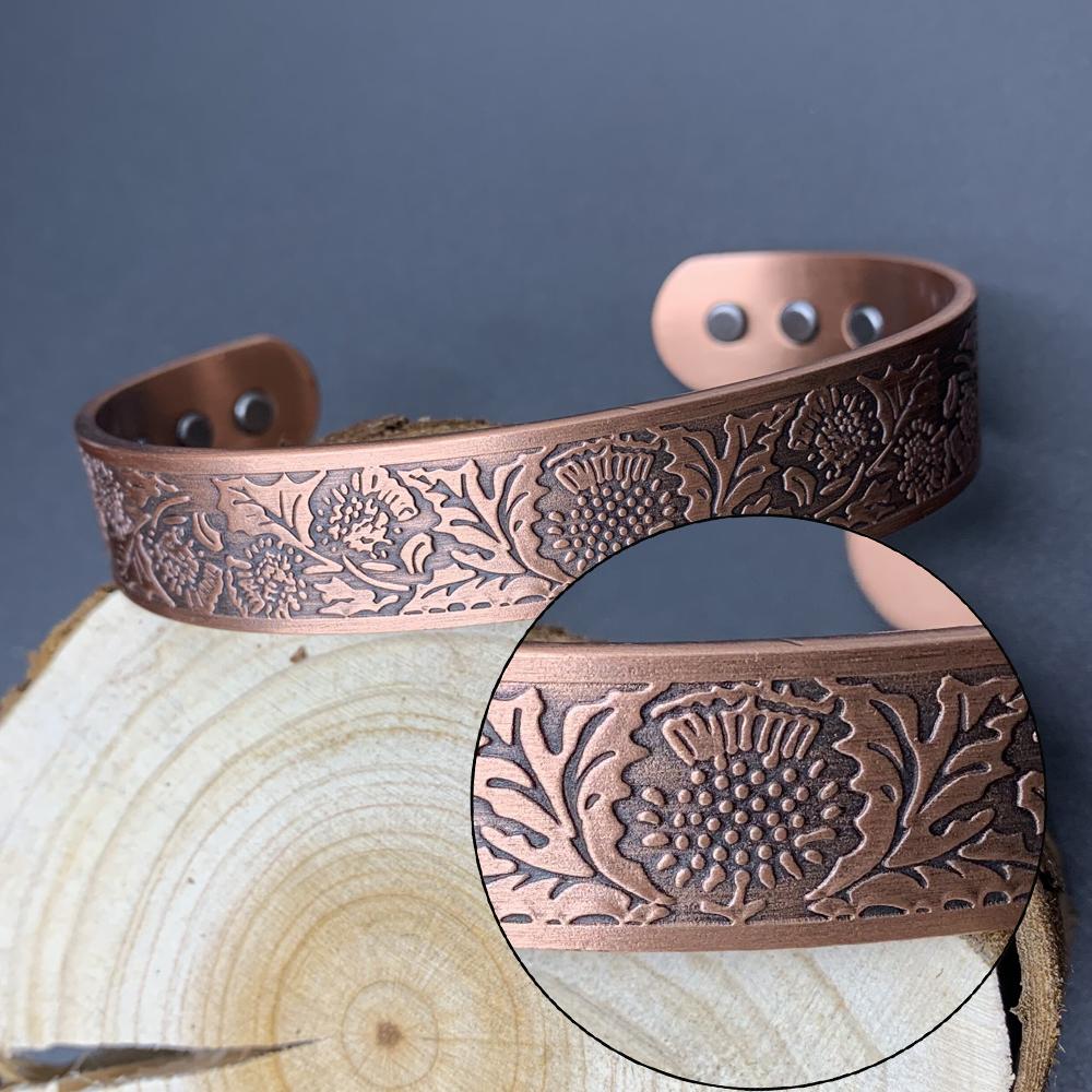 Ikuinen Daisy Pure Copper Bracelet Magnetic Adjustable Cuff High Magnets Bangles Solid Copper 15mm Wide Resizable Jewelry for Men Women