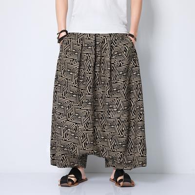 Men's Chinese Ethnic Style Oversized Beach Pants, Loose-fitting Casual Pants