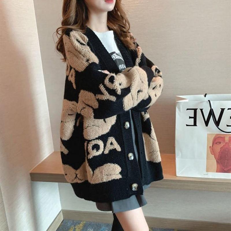 Loose And Thick Knitted Sweater Cardigan Women s Outerwear XL чёрный