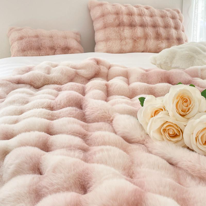 Luxury Double Layer Rabbit Fur Blanket Winter Thick Warm Fluffy Faux Fur Throws Blankets for Sofa Tie-Dye Soft Plush Bed Blanket