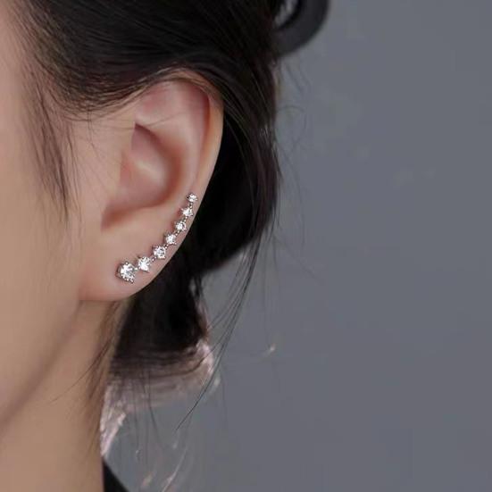 Seven Star Stud Earrings Row of Cubic Zirconias Earrings Shining Silver Earrings for Women Party Dating Formal Occasion Accessory