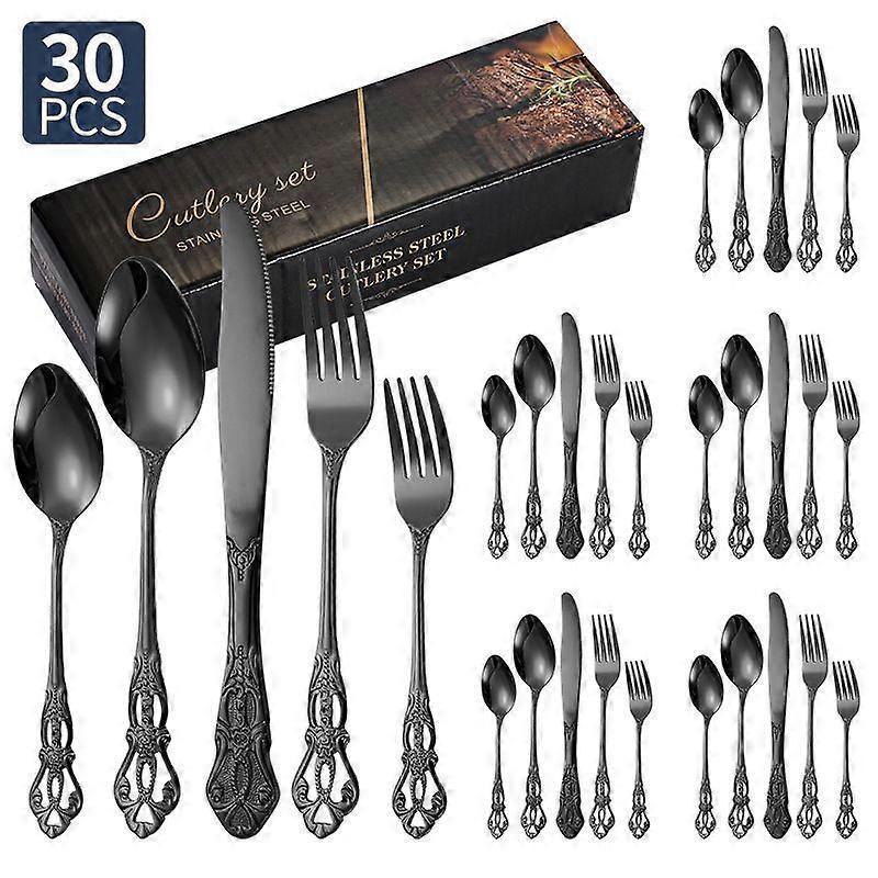 Royal Court 20-piece set ~ Silver Royal Court stainless steel cutlery knife, fork and spoon 20/24/30-piece set retro embossed Western steak knife and