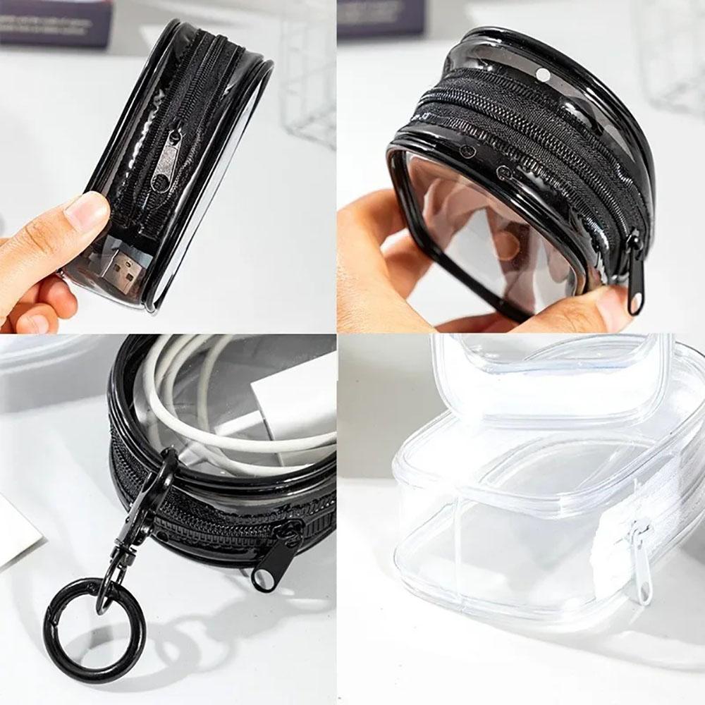 Portable Mini Transparent Zipper Storage Bag Earphones/Chargers/Data Cable Space Organizer Bag with Keychain for Office/Travel