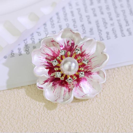 Women Brooch Sparkling Rhinestones Imitation Pearl Decor Flower Design Lapel Pin Chinese Style Sweater Scarf Badge Jewelry Accessories