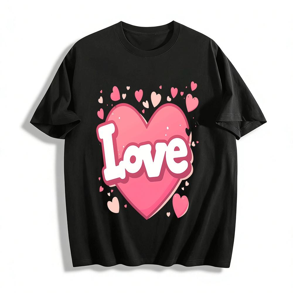 Sweet Love Heart Letter Print Casual Couple Crew Neck Tee Pure cotton T-shirt XXS