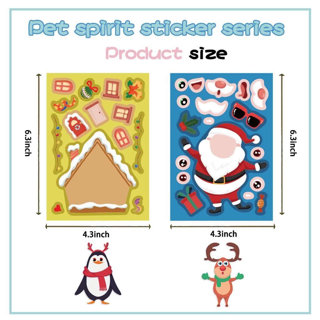 8 Sheets Christmas Gift Santa Claus Pet Stickers for Kids DIY Handmade Album Creative Crafting Decals Laptop Scrapbook Phone