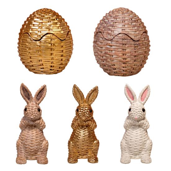 Yousheng Bunny Decoration Rattan Effect Resin Candle Holder Imitation Rattan Texture Easter Bunny Ornament Resin Figurine Home Table