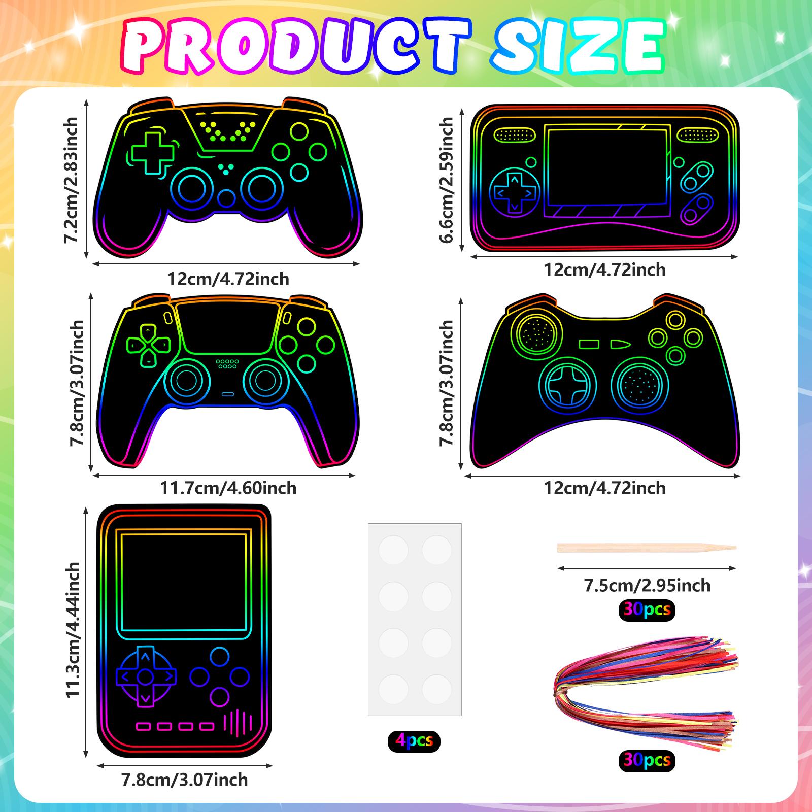 

123 Штуки Набор Подарков и Сувениров для Вечеринки по Видеоиграм 60 Карточек Scratch Art 30 Палочек 30 Ленточек Точечные Наклейки Для Украшения Дня Рождения Goo 1 шампанского