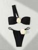 Beliebter Badeanzug Bikini Schräger Schulter Dreidimensionale Blume Weißes Tube Top Gespaltenes Bikini-Badeanzug Damen