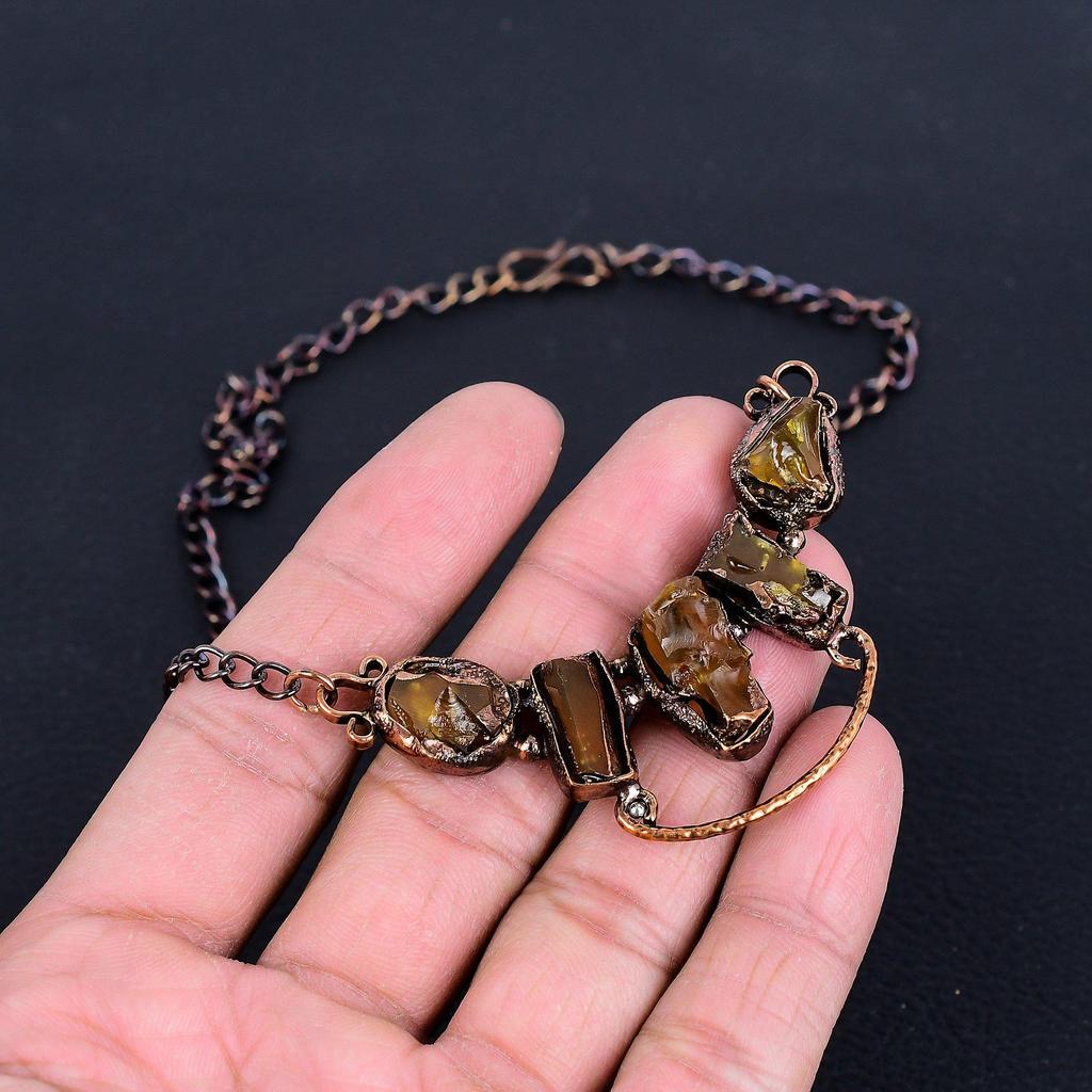 Smoky Topaz Jewelry, Handmade Gemstone Necklace, Copper Electroformed Necklace Antique Jewelry, Adjustable Chain Necklace, For Engagement Gift