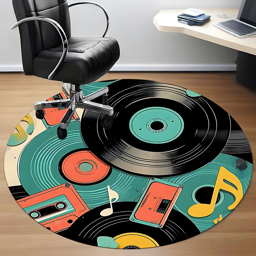 1pc Music Retro Office Round Area Rug, Indoor Mat Suitable ForOffice, Under Office Chairs Bedroom Living Room Home Decor T168