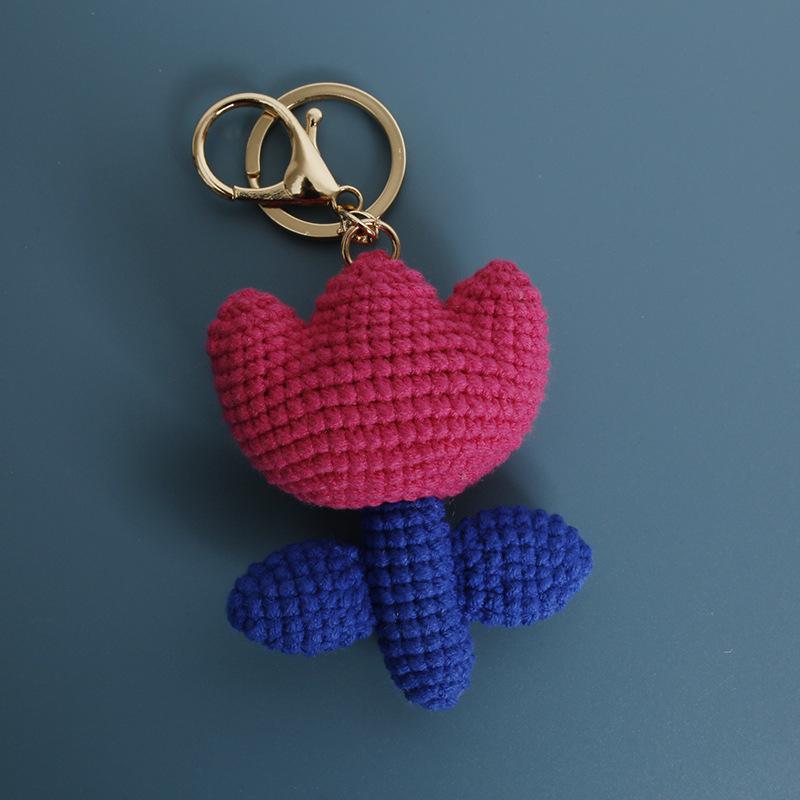 Crochet Tulip Keychain Handwoven Flower Key Ring Girl Backpack Pendant Creative Kintted Flower Gift
