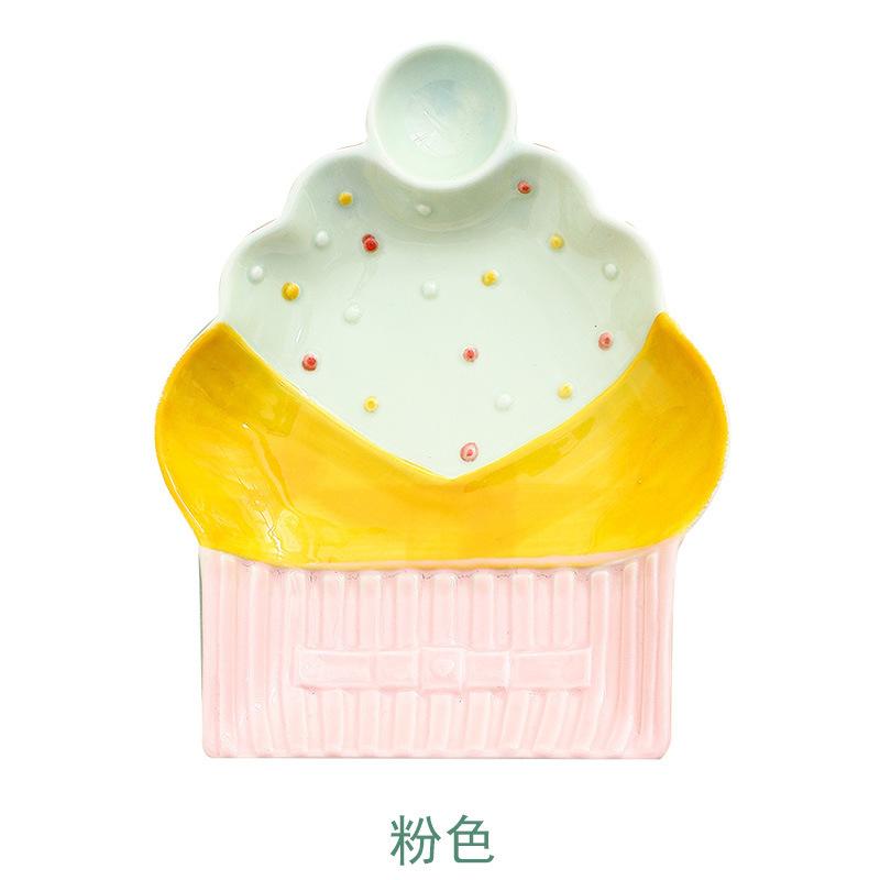 Cute Cake-Shaped Dumpling Plate Creative Cartoon Children S Ceramic Dessert Plate Fruit Plate Household Divided Snack Plate розовый