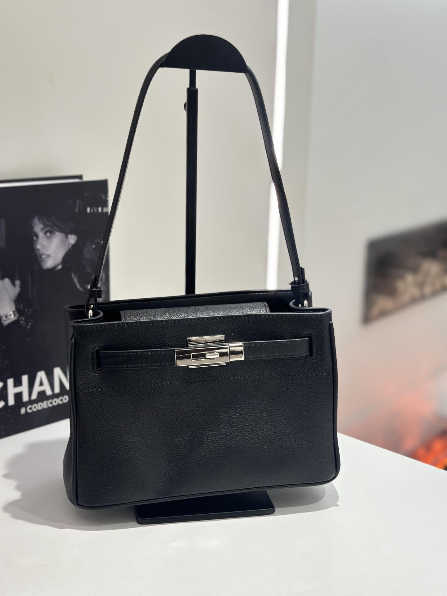 

Real Leather Women s Bag, New High-end Kelly Style, Layered Cowhide, Single Shoulder Platinum Bag, Commuting Armpit Bag 25*16*11 чорний