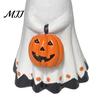 Halloween Party Decor Ghost Figurine, Cute Wearing Hat And Holding Table Centerpiece Pumpkin Statue, Resin Ornament for Shelf Tabletop Collectible
