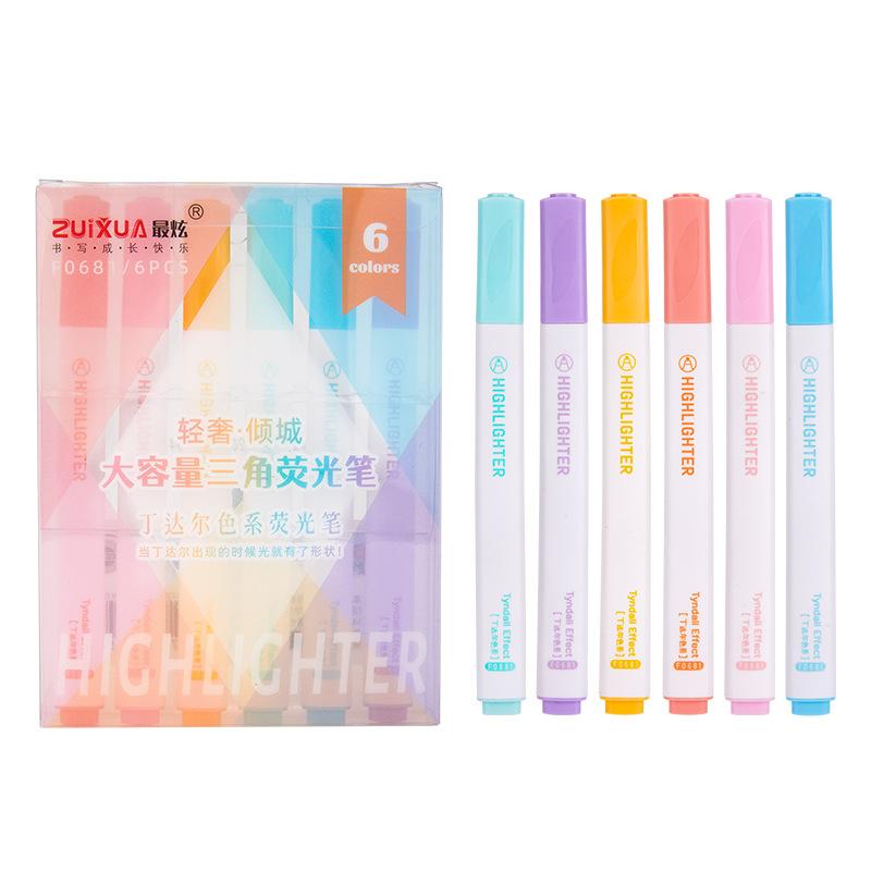 Triangular Pole Fluorescent Pen Student Large-capacity Marking Pen Set Eye-friendly Key Marking Marker Pen