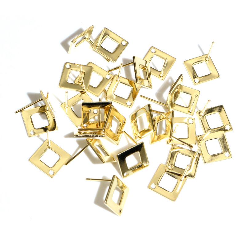 20pcs 10mm Square 316 Stainless Steel Gold Plated Pin Findings Stud Earring With Hole Connector For DIY Jewelry Making Supplies
