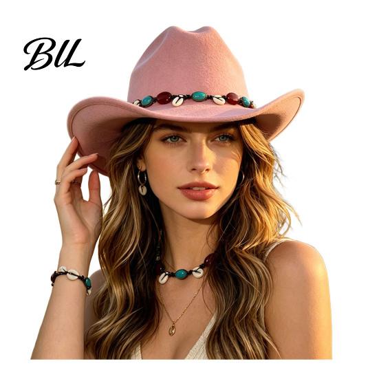 Large Brim Face Slimming Hat Wool Felt Fedora, Unisex Western Cowboy Hat, Retro Wide Classic Headgear Cowgirl Jazz for Women Men Autumn Winter