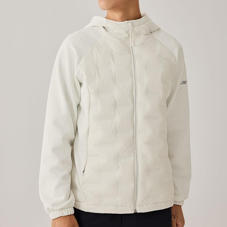 Skechers Lightweight Warm Windproof Hooded Short Down Jacket Men Outerwear Cotton-White P425M141-0074