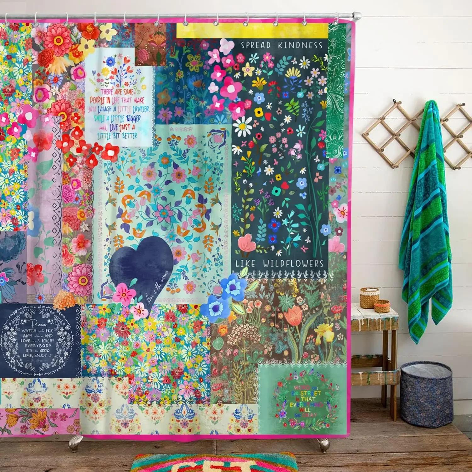 

Bohemian Colorful Flowers Spring Summer Wildflower Shower Curtain, Polyester Fabric Waterproof Bath Decorative Shower Curtain W60H190(CM)-1 Pcs