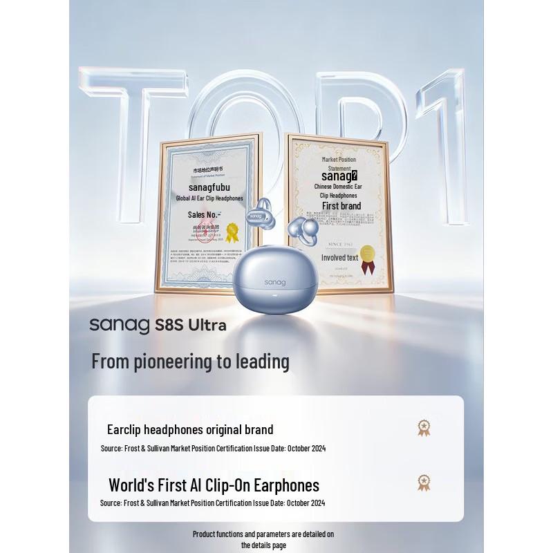 Sanag S8S Ultra AI Translation Ear-Clip Sports Bluetooth Headset