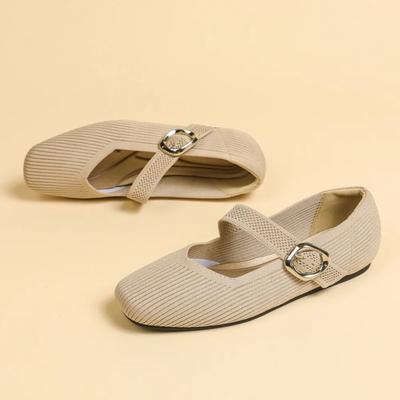 Scarpe Basse da Donna Punta Quadrata Bocca Bassa Mary Jane Scarpa Singola Lavorata a Maglia Fondo Piatto Suola Morbida Scarpe Casual Scarpe Piatte Donna