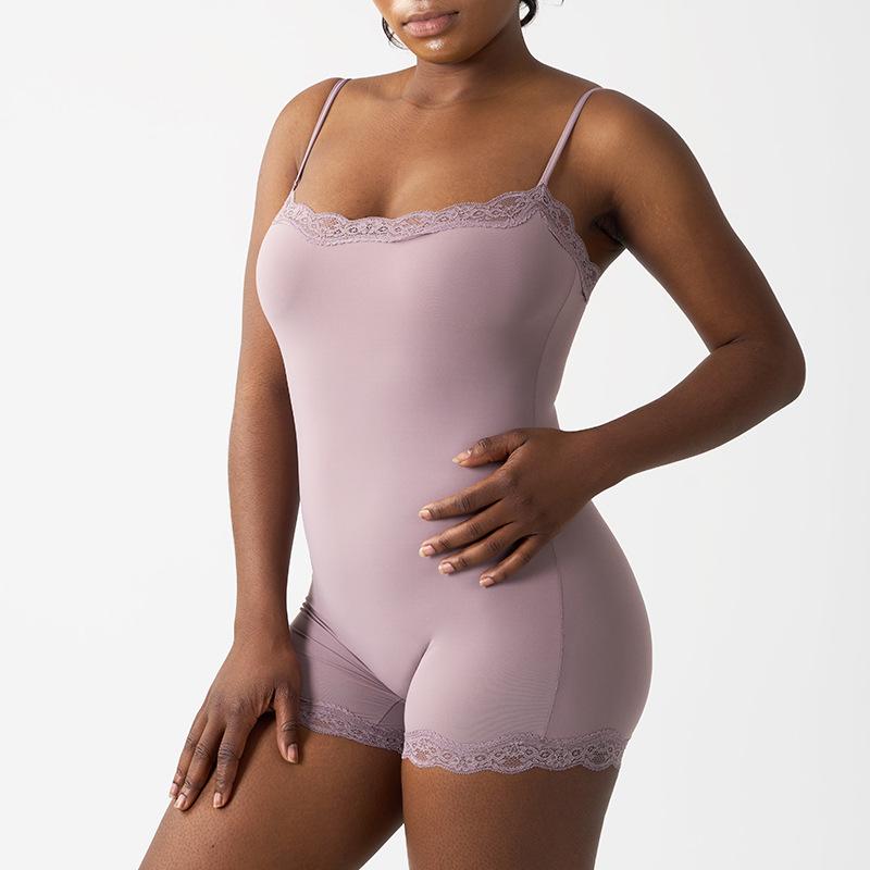 European & American Sexy Lace Slim Jumpsuit with Adjustable Straps, Breathable Nude Boxer Crotch, and Hip-Lifting Design