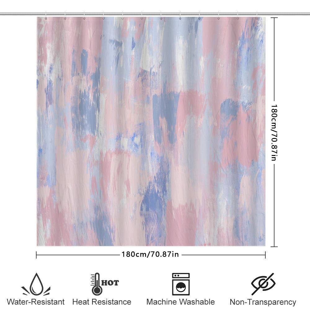 Colorful Shower Curtain Set with Waves Design Waterproof Fabric for Bathroom Decor