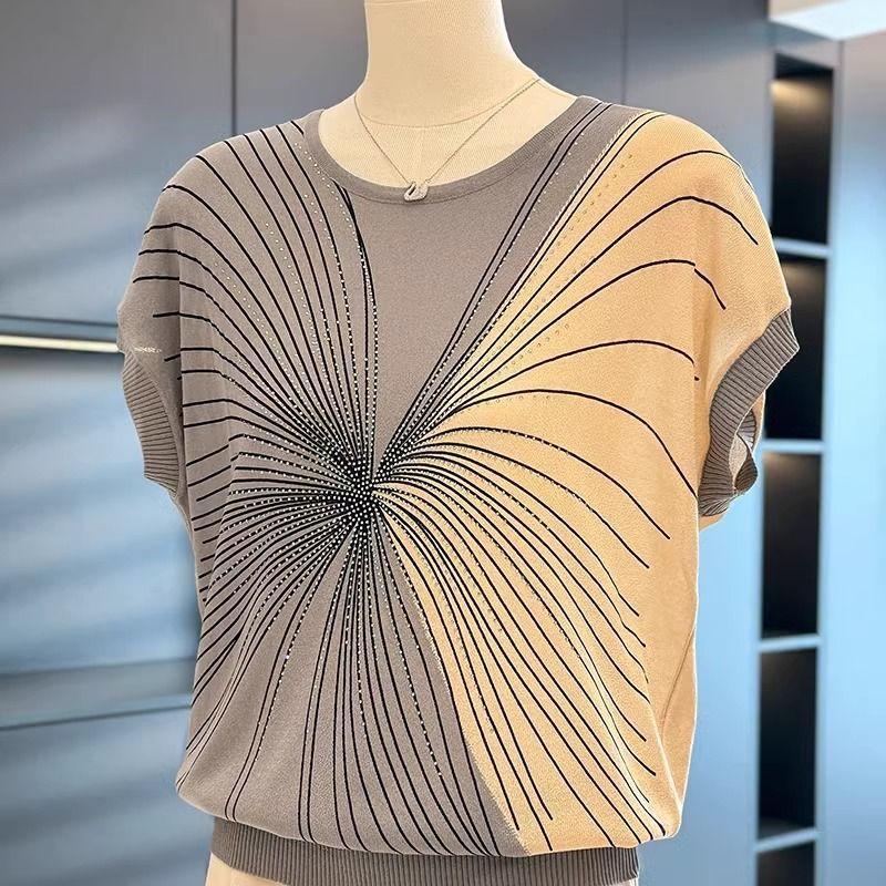 

Модный свитер из ледяного шелка для женской летней одежды, новая футболка с темпераментом, универсальный для среднего и пожилого возраста XXXL серый