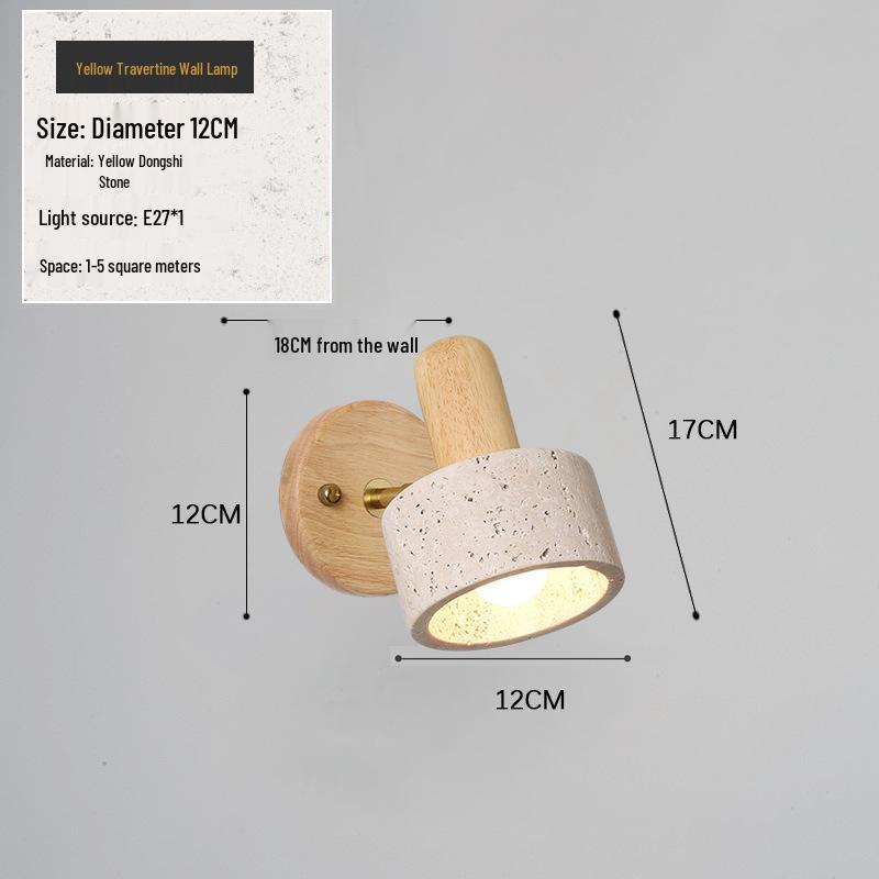 

Japanese Wabi-Sabi Style Travertine Wall Lamp with Pull Cord Switch for Bedroom Bedside - Nordic Retro Design Includes LED Warm Light