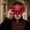 Eng Halloweenmasker Demon Schuim voor Volwassenen, Rood Half Professioneel Niveau Horror Gezicht Duivel Maskerade Accessoires met Hoorn Cosplay Kostuum Zacht Dun