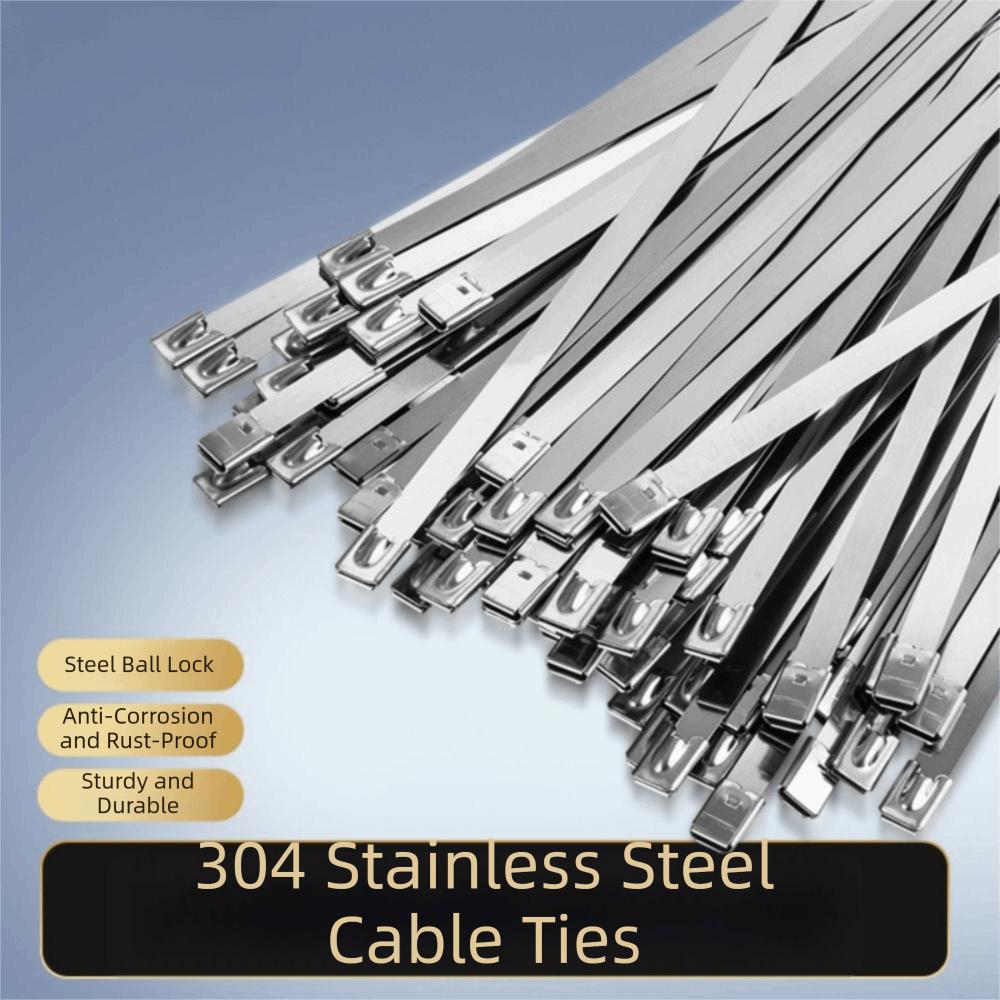 100Pcs 304 Stainless Steel Self-Locking Cable Ties Self-locking Fastening Rings  Exhaust Pipe