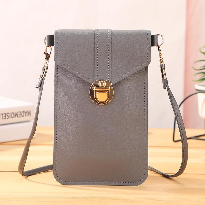 Stilvolle Umhänge-Handy-Geldbörse mit Drehverschluss für Damen, trendige PVC-Vintage-Studenten-Clutch