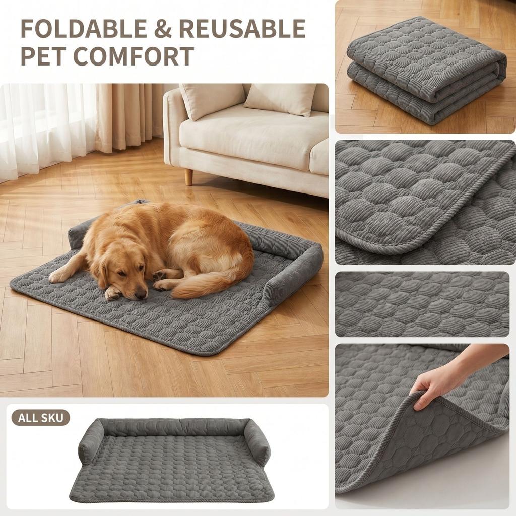 Pet Sofa Cushion with Bolster for Dogs Cats - All Cozy Pet Bed, Embroidery Plaid Design